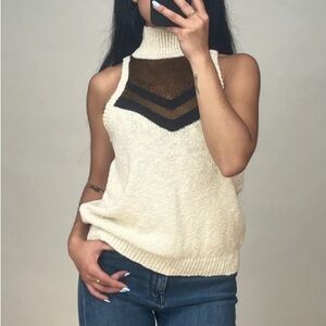 Caroline Constas Knit Turtleneck Tank Sleeveless Sweater Lurex Size Large